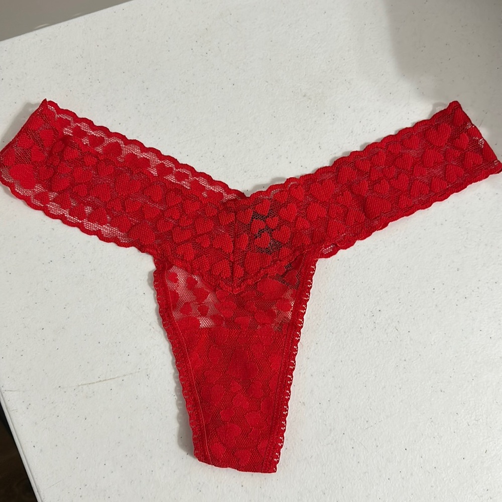 Victoria secret red lace thong one size